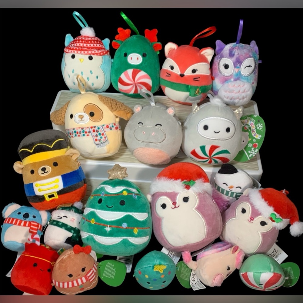 Squishmallows Christmas Plush Ornaments and Backpack Clip Lot of 15